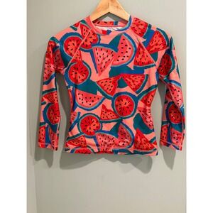 Tea Collection Girls Watermelon Rash Guard Long Sleeve Swim Top Coral Red 10